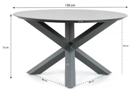 Ronde tuintafel met afmetingen – antraciet aluminium met keramiek
