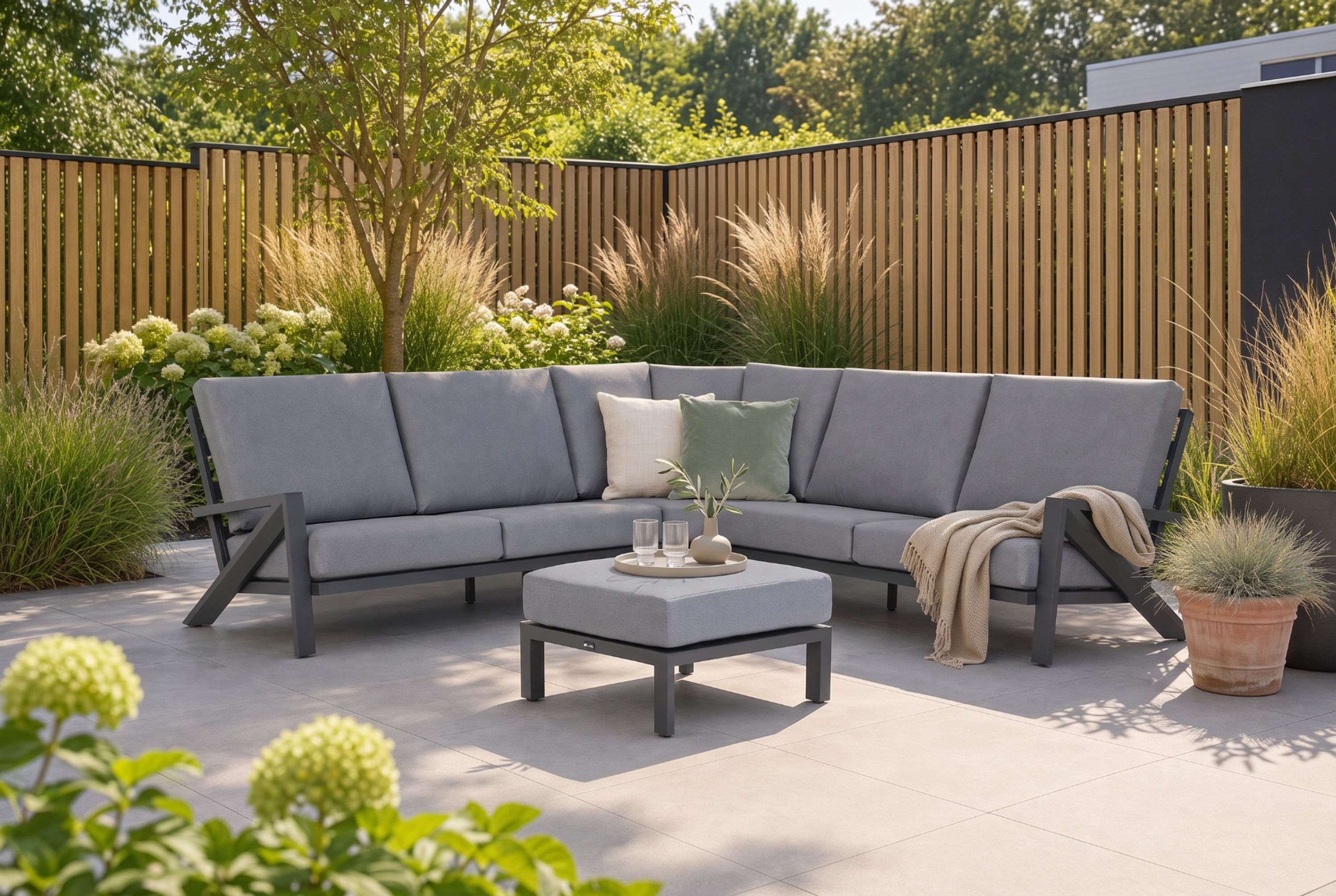 Santika Furniture Cinta hoek loungeset 4-delig – Grijs-antraciet