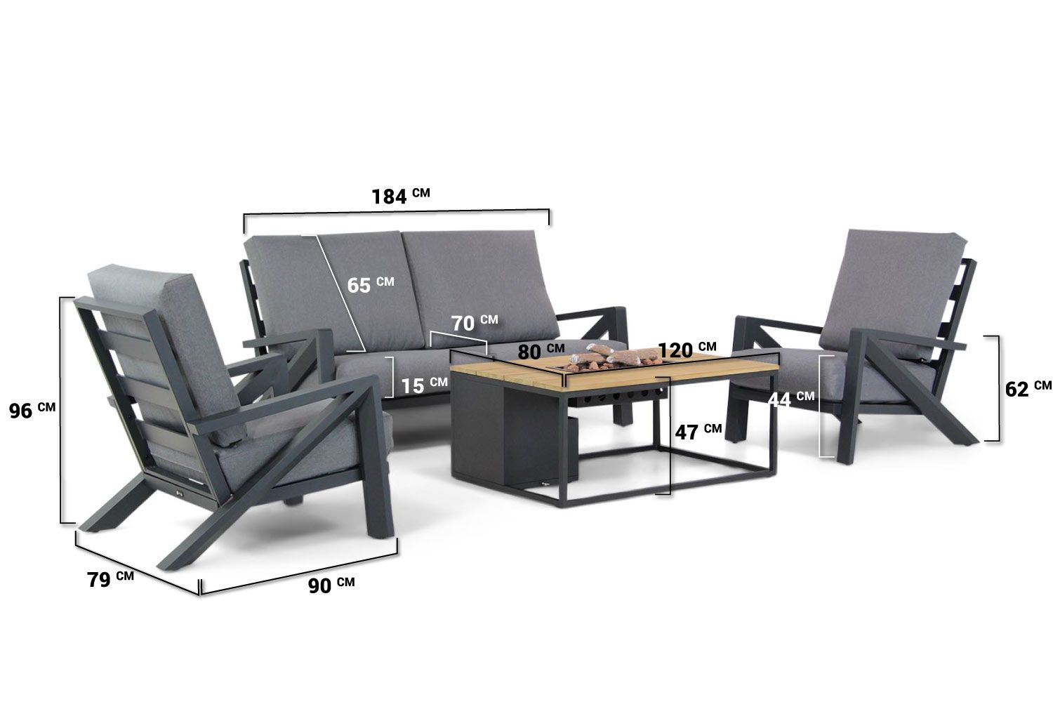 Santika Cinta/Cosiloft 120 cm stoel-bank loungeset 4-delig