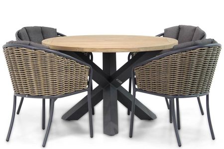 Santika Tika/Rockville 120 cm rond dining tuinset 5-delig