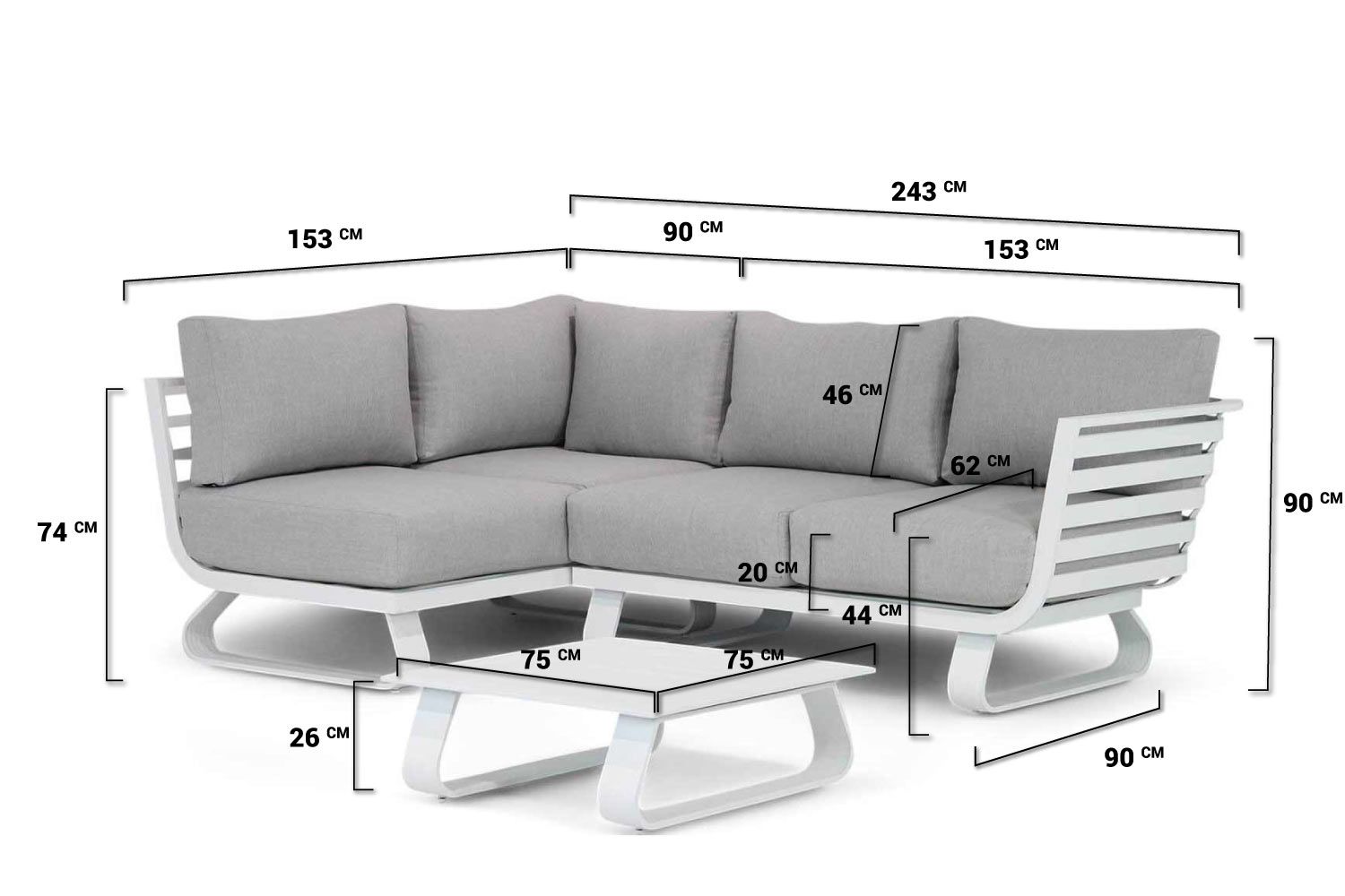 Santika Sovita chaise longue loungeset 4-delig