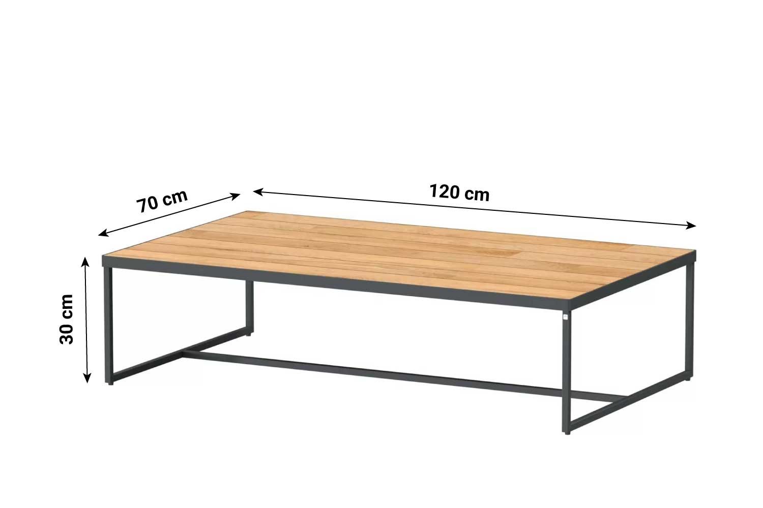 Strada CT Natural teak 120 x 70 x 30 cm. stainless legs