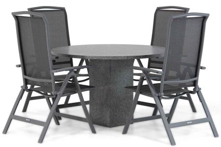 Lifestyle Tirana/Graniet 120 cm rond dining tuinset 5-delig