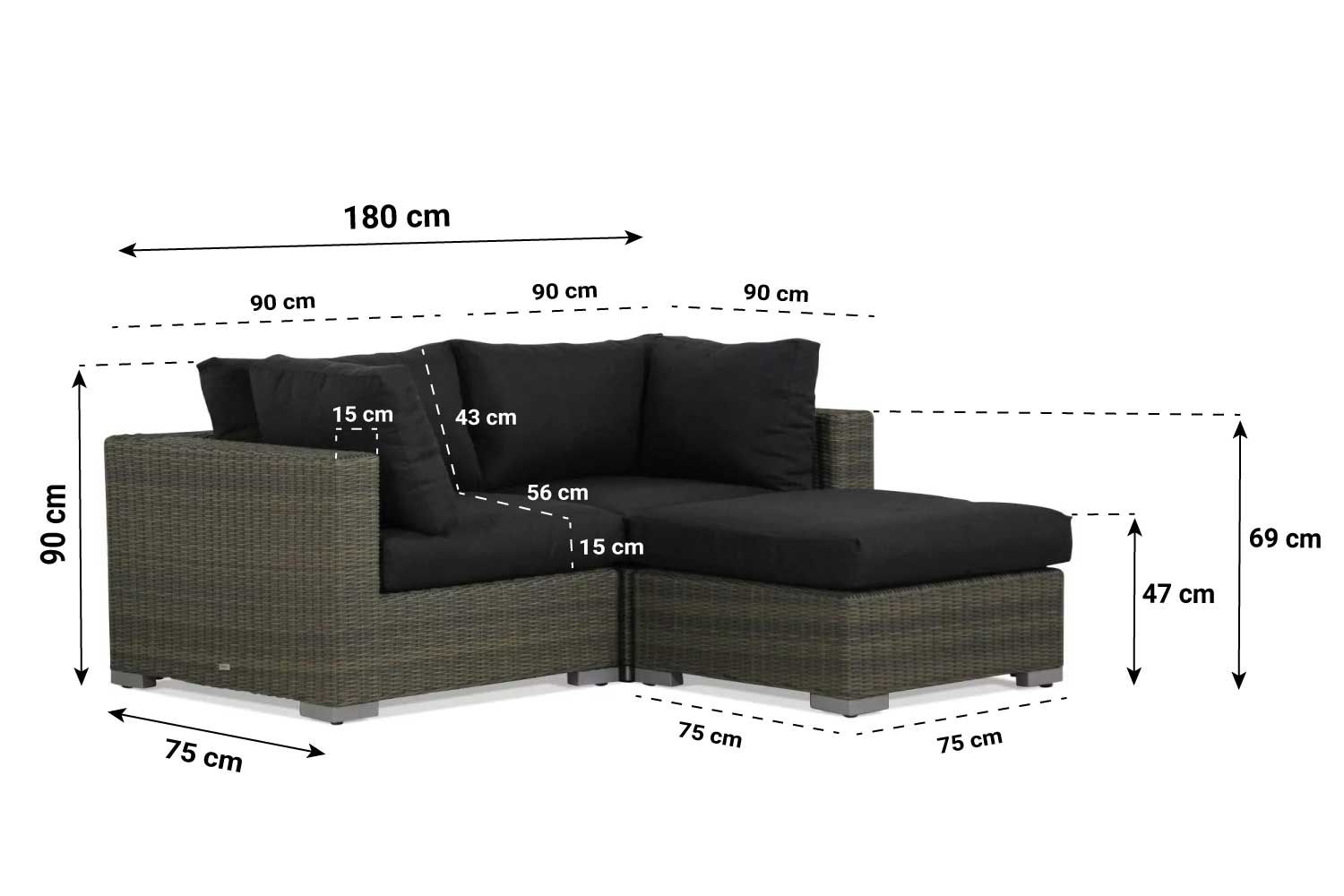 Garden Collections Toronto chaise longue loungeset 3-delig