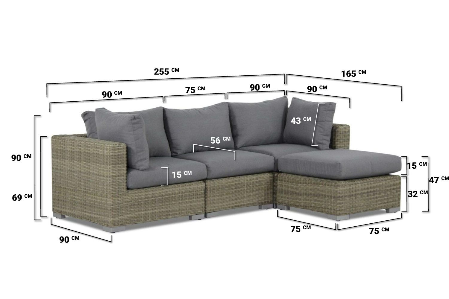 Garden Collections Toronto chaise longue loungeset 4-delig