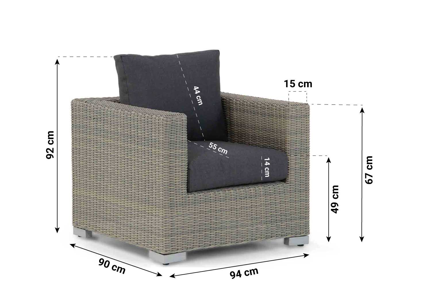 Garden Collections Toronto/Brighton 140 cm stoel-bank loungeset 6-delig