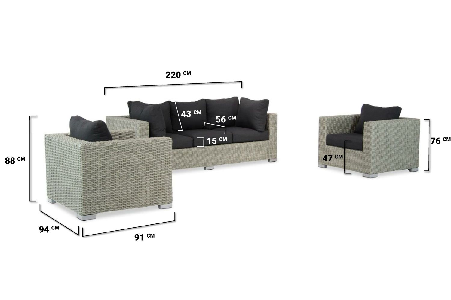 Garden Collections Toronto stoel-bank loungeset 3-delig