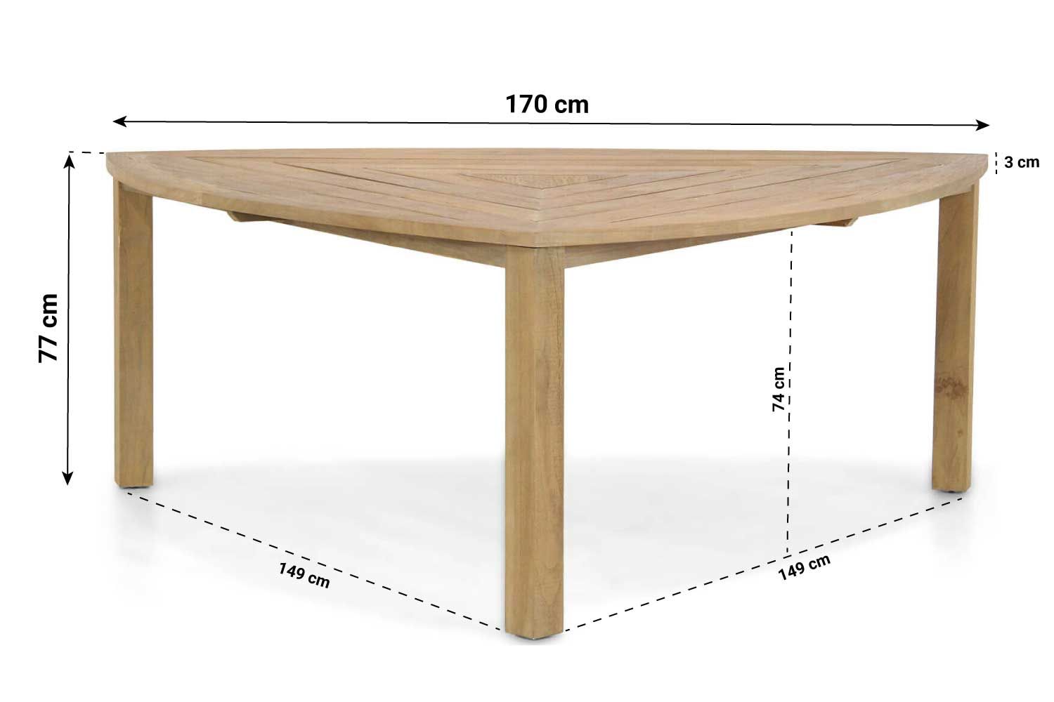 Garden Collections Brighton dining tuintafel triangel 170 x 170 x 170 cm