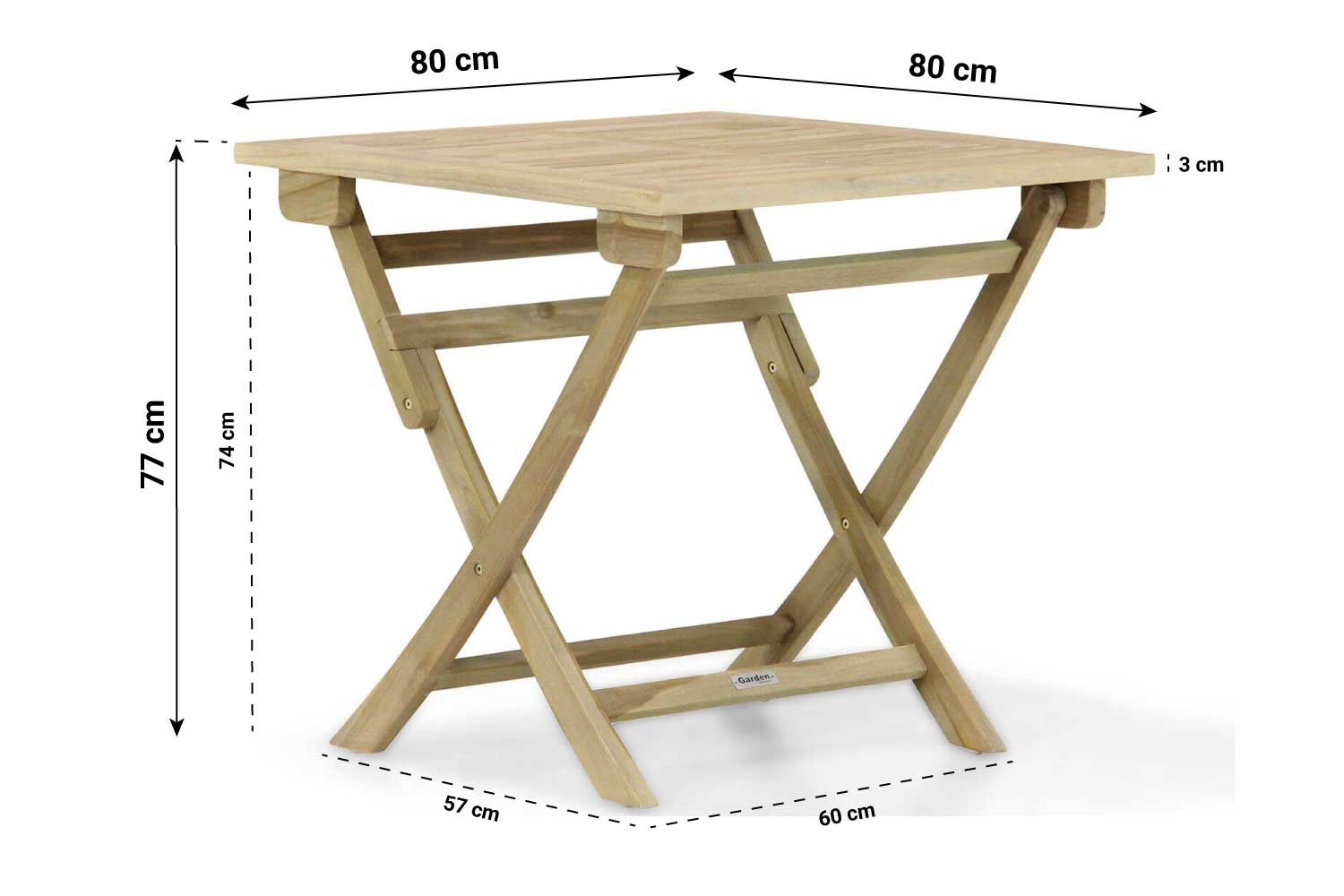 Garden Collections Birmingham/Derby 80 cm dining tuinset 3-delig inklapbaar