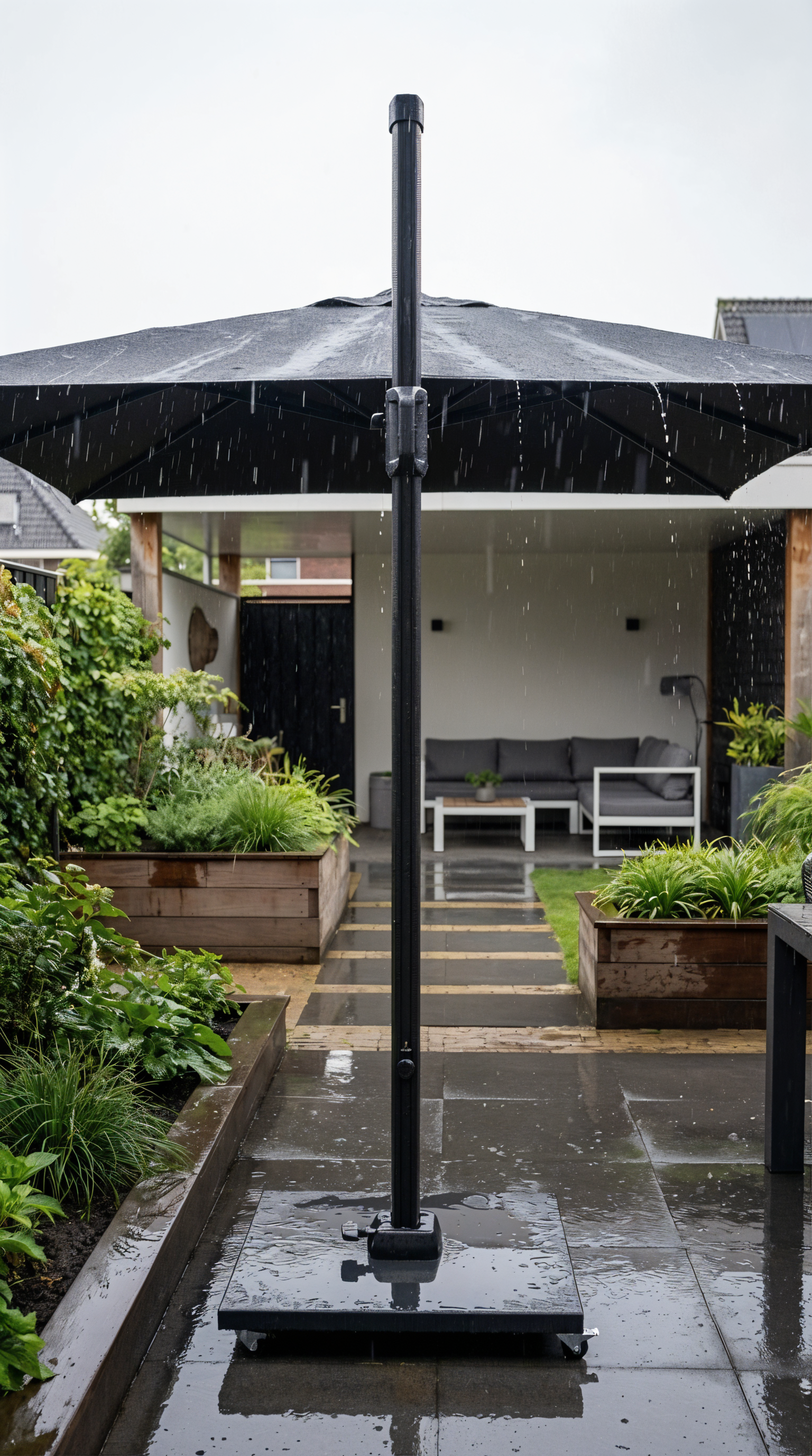 Parasol in regenachtige weeromstandigheden