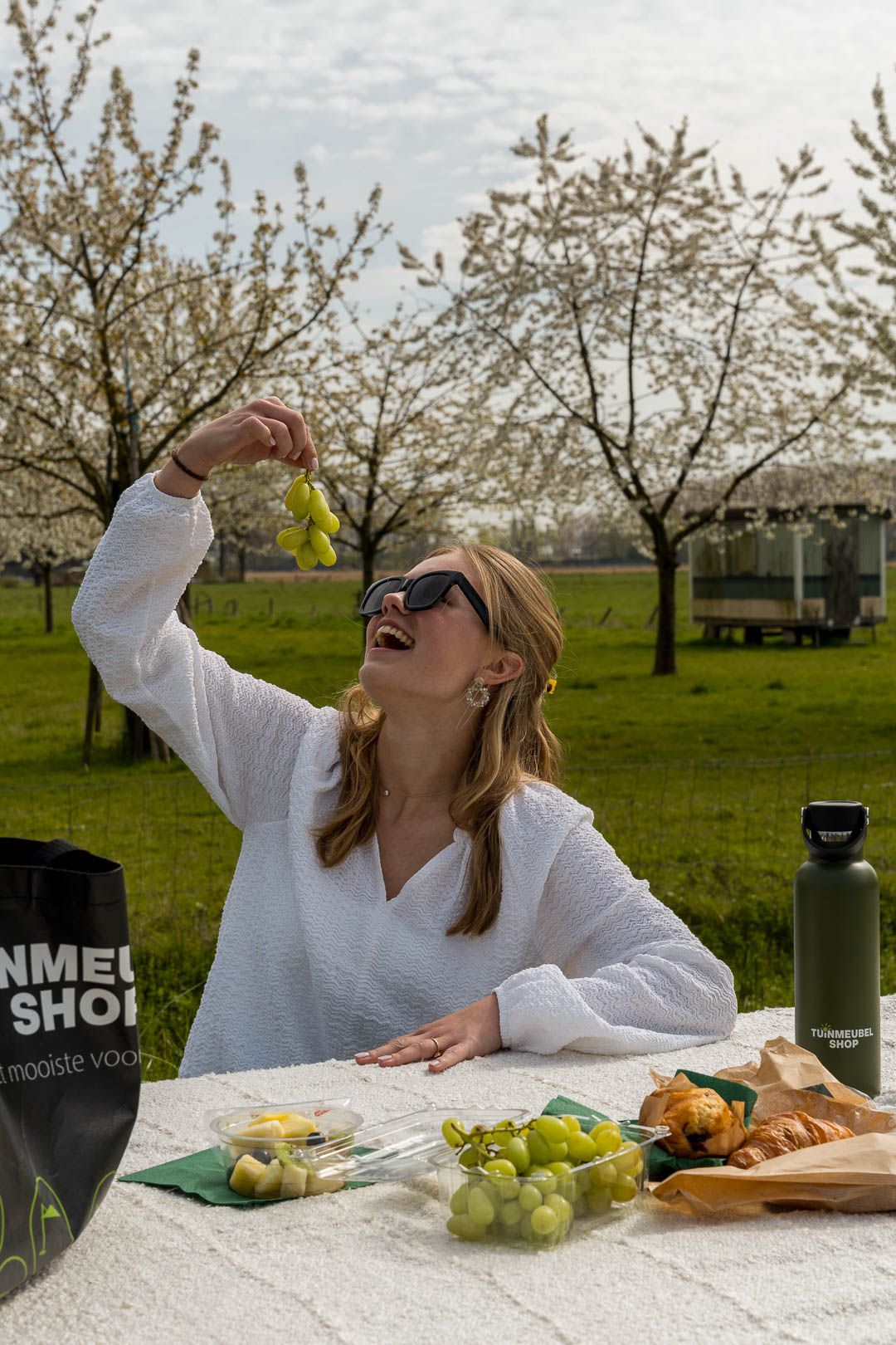 Picknick met fruit onderweg tijdens een fietsroute rond Elst