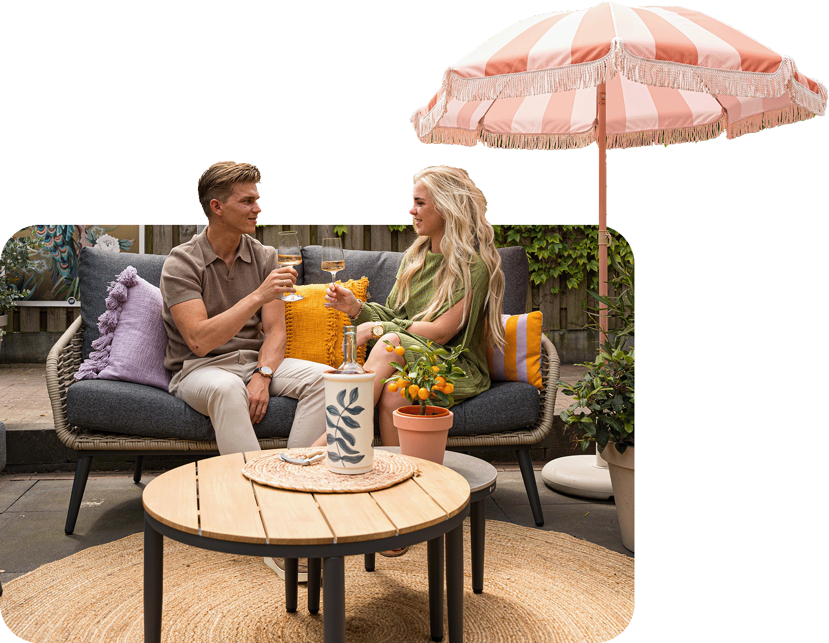 Bohemian loungeset met sfeervolle styling en warme uitstraling