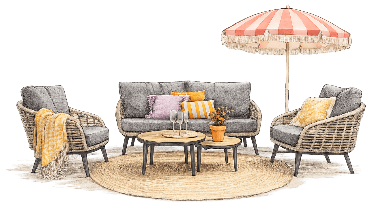 Bohemian tuin met warme kleuren en natuurlijke materialen